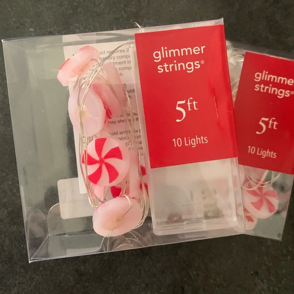 Pier 1 Peppermint Glimmer String Lights 5’ 10 Lights - 2 Sets